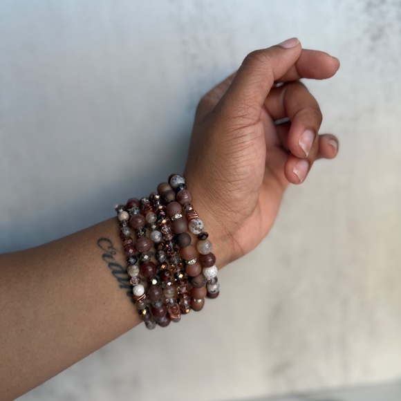 Rose Gold Bracelet Set | Hand Made Beaded Bracelet Stack - Picture 4 of 5